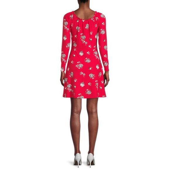 No Boundaries Red Floral Button Detail Knee length Long Sleeve Dress L - Picture 4 of 4